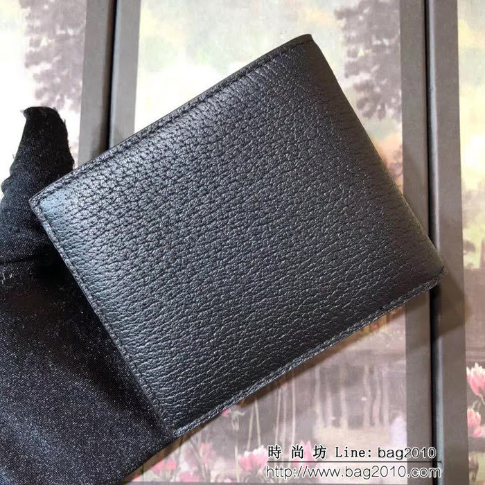 GUCCI古馳 專櫃同步 熱壓小牛皮 蜜蜂標誌 男士雙折皮夾 523664 克豬紋皮 WTG1938